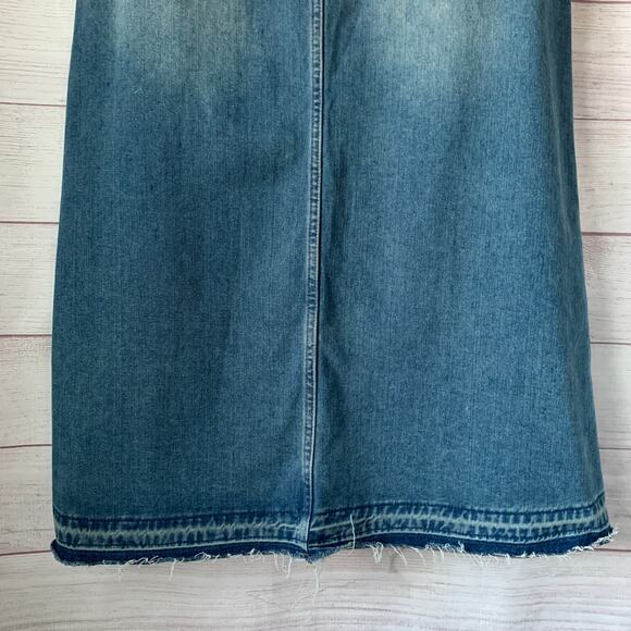 DAZY Denim Jean Midi Skirt Medium Wash A-Line Raw Hem Size XL - Picture 6 of 14